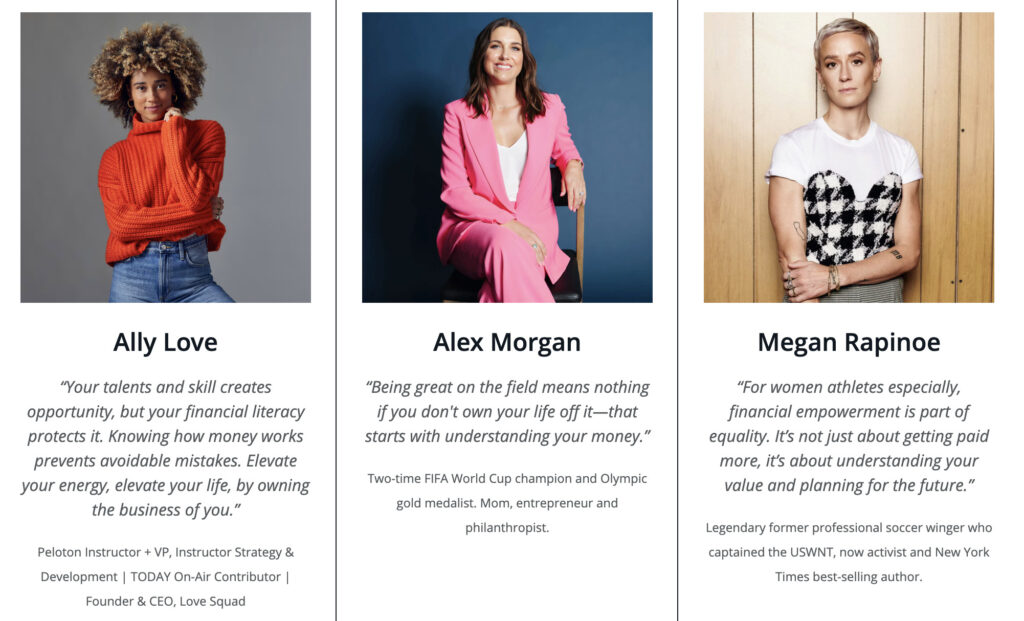 JPMorganChase Athlete Council website showing Ally Love 